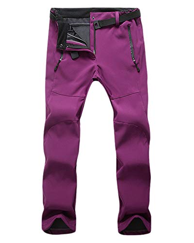 YOUCAI Unisex Softshell Pantalones de Montaña Senderismo Impermeables Outdoor Termico Pantalones Funcionales Pantalones de Lana Sintético Forrada Pantalones de Trekking,Morado-Mujeres,XXL Cover