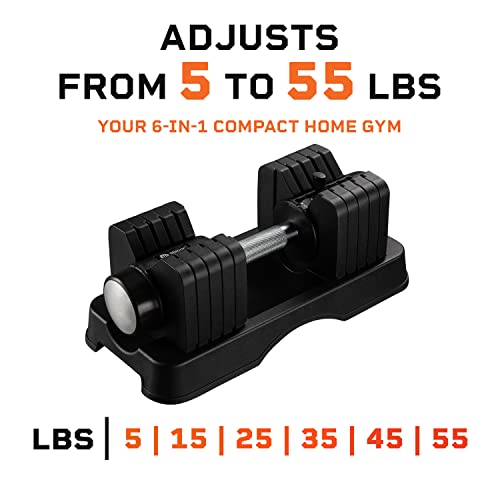 Lifepro Adjustable Dumbbell 55Lbs - Single Weight Set For Home Gym With Anti-Slip Handle & Easy Mechanism - Adjustable Weights Dumbbell For Women & Men With Storage Rack - Single Dumbbell 5-55Lbs #TOP1