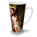 Wellcoda Modell Erotisch Bikini Sexy Latte Bechernett Kaffeetasse - Komfortabler Griff, Zweiseitiger Druck, robuste Keramik