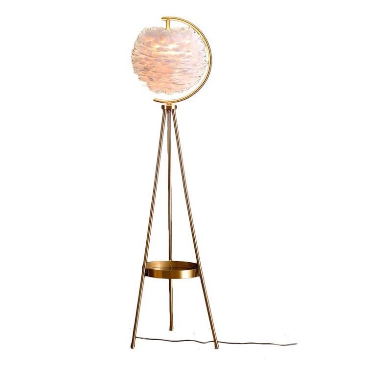 Image of blissbells Modern Feather Shade Tripod Floor Lamp with Gold Metal Frame | Decorative Standing Lamp for Living Room, Bedroom, Corner Lighting | Elegant Nordic Home Decor Floor Light
