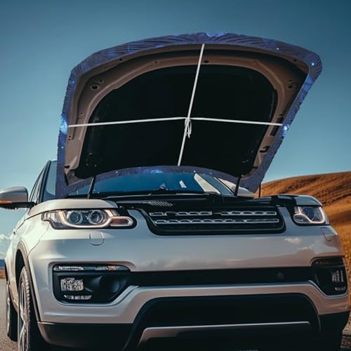 Image of Blue Bling Butterfly Car Hood Cover Polyester Elastic Fabrics Washable Suitable for Large SUV and Pickup Trucks 39x59in