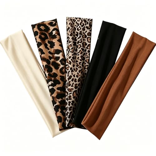 Dittochuck 5PCS Animal Print Headband Leopard Print Hair Accessories Cute Headbands for Women Sweat-Absorbent and Lightweight for Fitness Running and Daily Wear Fashion Headbands Trendy Styles