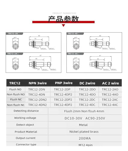 Capteur de proximité inductif TRC12-2DN2 pour automatisme et robots 4mm
