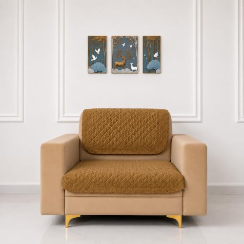 Image of Homerz Premium Petal Charm Sofa Cover | Embossed Floral Pattern | Soft Touch, Anti-Dust & Easy Wash Fabric Cloth, Washable and Durable (Mustard, 1 Seater, Seat Cover with Backrest)