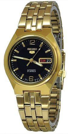 ZCR[ Mens Watch Seiko SNKL66 Seiko 5 Gold Tone Stainless Steel Case and Bracelet Auto j Y rv ysAiz