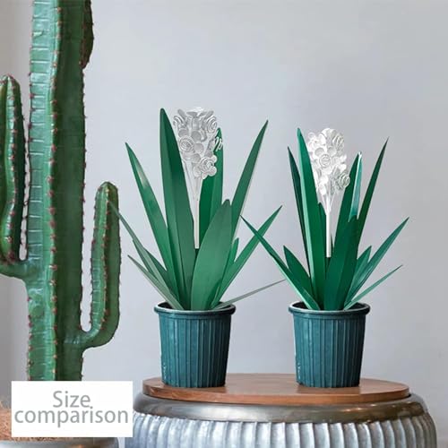 LCJECV Metal Agave Plant Garden Art, 2 Pack Tequila Rustic Sculpture, Rustic Metal Agave Plants for Yard Stakes, Garden Figurines, Outdoor Patio (2 PCS White Flowers)