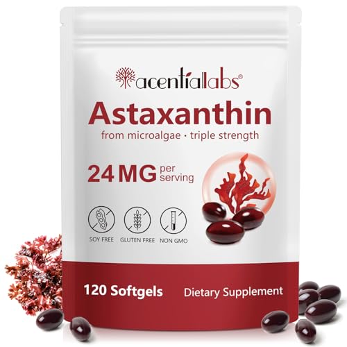 Astaxanthin Supplements 24mg - 120 Softgels | Premium Natural Antioxidant from Microalgae | Eye Skin Brain Joint Heart & Immune Health Support | Non-GMO Gluten-Free