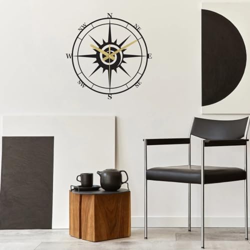 Image of Modern Compass Wall Clock, Oversized Wall Clock, Metal Wall Clock, Large Wall Clock, Minimalist Wall Clock, Silent Wall Clock, Gear Wheel Wall Clock (15.7 Inch)