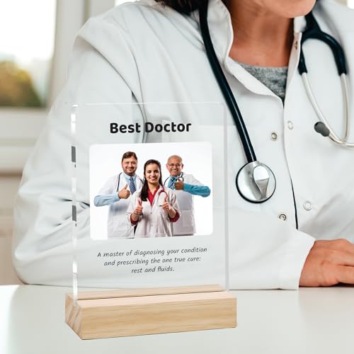 Image of Giftplease Best Doctor Photo Plaque with Wooden Stand | Personalised Gift for Doctors | Thank You Gift for Medical Professionals | Home Office Table Decor |Appreciation Frame for Doctor DCT 05