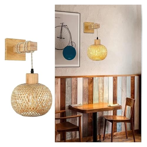Aplique de pared de bambú y ratán natural E27 lámpara tejida a mano para salón 6