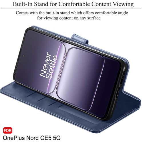 Image of TheGiftKart Flip Back Cover Case for OnePlus Nord CE 5 5G | Dual-Color Leather Finish | Inbuilt Stand & Pockets | Wallet Style Flip Back Case Cover for OnePlus Nord CE5 (Faux Leather, Blue & Sky)