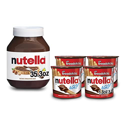 Nutella and Nutella & GO! Bundle, Hazelnut Spread with Cocoa Jar and Snack Packs with Breadsticks, 35.3 oz Jar​ and 4-Pack