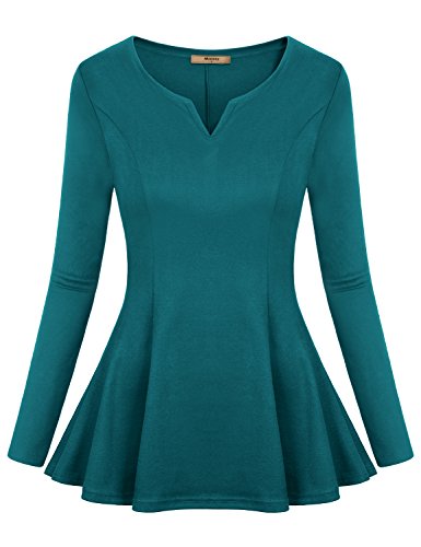 Empire Waist Tops for Women,Miusey Misses Fit and Flare Slim Fit Business Blouse Henley A line Career Clothing Solid Color Ruched Waist Elegant Peasant Green L