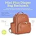 Itzy Ritzy Mini Diaper Bag Backpack – Chic, Compact Mini Plus Backpack with Changing Pad, 10 Pockets (6 Internal, 4 External), Grab-Top Handle & Rubber Feet (Cognac)