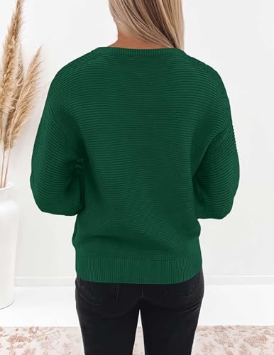 Image of ZESICA Women's Crew Neck Long Lantern Sleeve Fall 2026 Casual Loose Ribbed Knit Solid Soft Pullover Sweater Tops