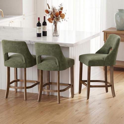 Image of UVV Bar Stools Set of 4, Upholstered Counter Height Bar Stools, Modern Counter Stools with Wood Legs for Kitchen Island Dining Room Bar, Green