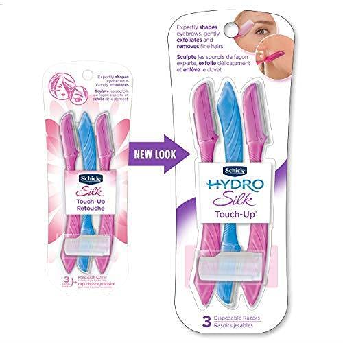Schick Hydro Silk Touch-Up Multipurpose Exfoliating Dermaplaning Tool, Eyebrow Razor, and Facial Razor with Precision Cover, 3 Count (Packaging May Vary) 0!!...1-Pack (3 Count) Original