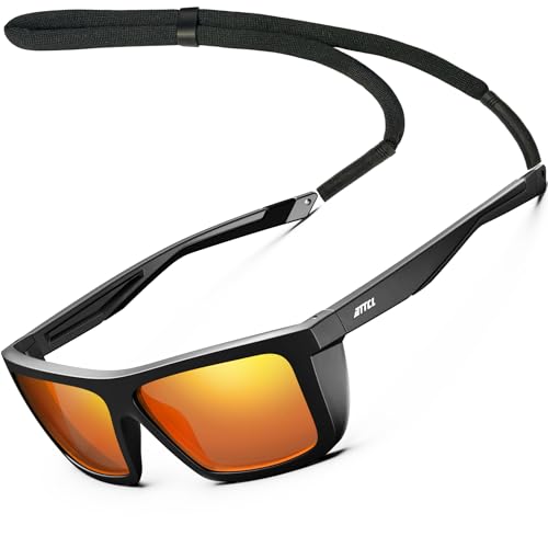 La Mejor Selección de Lentes de Playa Top 10. 41 ATTCL - anteojos de sol polarizadas deportivas para hombres y mujeres, ciclismo, conducción, pesca, 100% protección UV, Negro-negro-rojo/espejado, M
