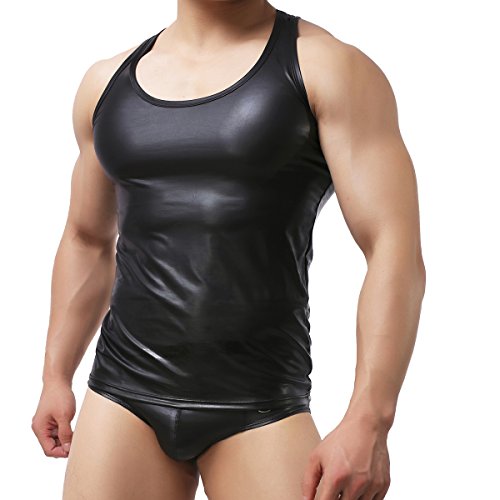 Yufeida Men's Faux Leather Vest Undershirt Tank Top Sleeveless Shirt Waistcoats #TOP4