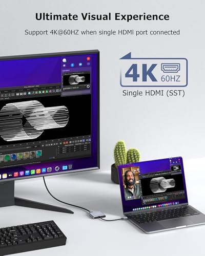 Image of Dual HDMI Adapter for 2 Monitors Extended Display 1 in 2 Out, USB C to HDMI Splitter for Laptop MacBook Pro /Air, Support 4K@30Hz Double Monitors or 4K@60Hz Single Monitor