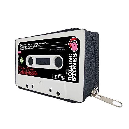 Monedero Cartera Mujer Hombre Billetera con Cremallera Retro Vintage - Artesanal Hecho a Mano con Cintas de Cassettes Tarjetero Diseño Reciclado Pequeño Regalo Original Rolling Stones Portamonedas