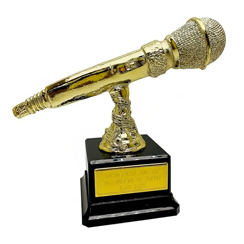 Figura Trofeo Premio Micrófono dorado GRABADA personalizada Micro