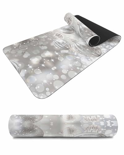 Debedcor Heat Proof Table Pads Waterproof Decorative, Christmas Grey Ball Non-Slip Table Countertop Protector, Xmas Winter Holiday Ball Insulation Mat for Kitchen Room, 40 x 12 Inches