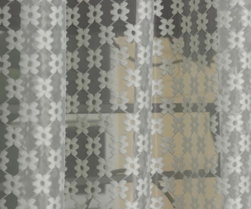 Image of Fabrilia Cream Sheer Curtains for Living Room & Bedroom | Net Curtain Set of 2 Panels | 7 ft Long | Elegant Design | Lightweight & Easy Care