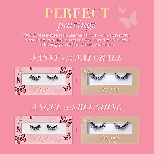 Lilly Lashes Butterfl'eyes Faux Mink Lashes, Half Lashes Natural Look & Feel, False & Reusable Eyelashes 20x, No Trimming + Easy to Apply, Round Style, Lash Glue not Included, 13mm (Fantasy)