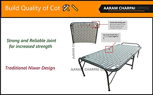 Image of Double Pipe Folding Bed Size 36 X 72 | Folding Bed for Sleeping Purpose | Extra Strong (36 inch X 72 inch)