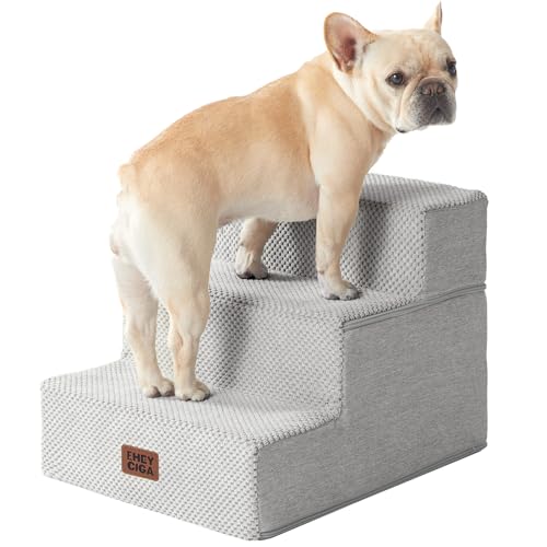 Image of EHEYCIGA Dog Stairs for Small Dogs 13.5 inch H, 3-Step Dog Steps for Couch Sofa and Chair, Pet Steps for Medium Cats, Non-Slip Balanced Pet Ramp Indoor, Light Grey