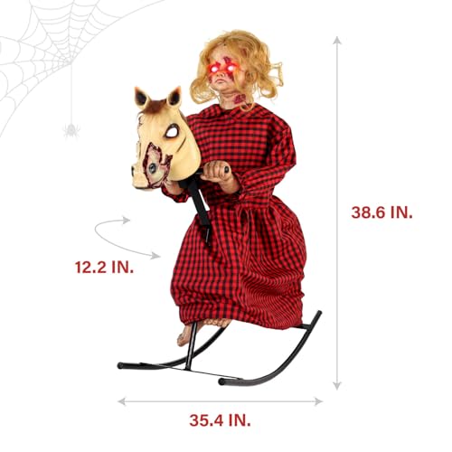 Haunted Hill Farm Animatronic Rocking Horse Girl, Halloween Animatronic, Cree...