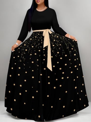 Image of Plus Size Maxi Dress for Women V Neck 3 /4 Sleeve Wrap Dress