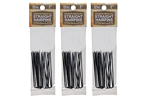 Hair pins 2â€ Inch Straight 3 Packs (36 pins) Stainless Steel SILVER Heavy Duty Snagless Handmade use Hairpins instead of Bobby Pins for Wedding/Bridal Up-do's