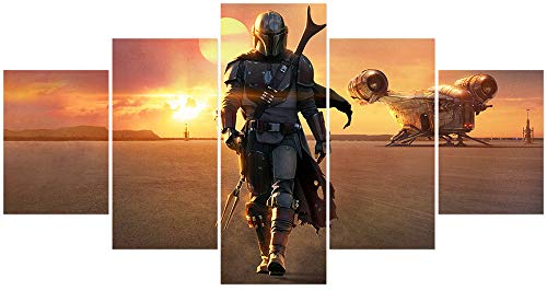FUNHUA The Mandalorian Poster 5 Piece HD Printed Star Wars Darth Vader Prints on Canvas for Wall Decor (No Frame) Unframed