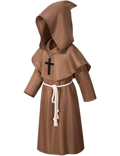 Disfraz completo infantil de monje medieval con capa y capucha miniatura 3