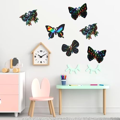 36 Stück Kratzbilder Schmetterling Kratzpapier Set Basteln Kratzbilder Scratch Paper Painting Art Dekoration für Tags Geburtstage DIY Handwerk Party Mitgebsel