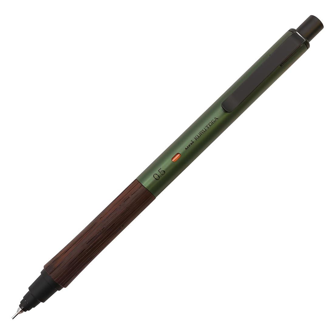 Uni Kuru Toga Wood, 0.5mm Mechanical Pencil, Auto Lead Rotation, Wooden Grip and Metal Body, Forest Green (M5KW1P.88)