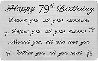 FALOGI 79th Birthday Card - Behind You All Your Memories - Happy 79 Year Old Birthday Gifts for Men Women, Personalised Engraved Wallet Card