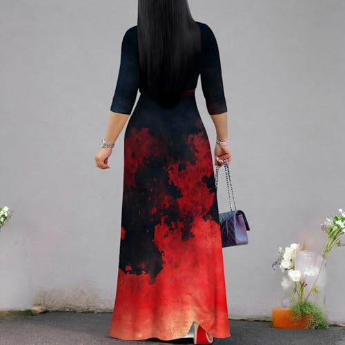 Image of PinkPatty Women's Print Maxi Dresses 3 /4 Sleeve Flowy Long Dress V Neck Wrap Tie Waist Sundress