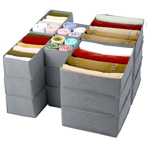 AojSup 18 Pack Drawer Organizer Bins - Grey Fabric Closet Organization and Storage Dividers for Baby Clothes, Adult Socks, Underwear, Bra, etc.