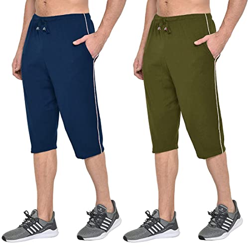 Image of Men's Regular Fit Cotton Three by Fourth, 3 /4th, Man Capri, Capris, Three Quarter, Capri for Men, Printed, Sports Running, Three Quarte, Casual Lounge Short, Nightwear Sleep Shorts, Pack of 2