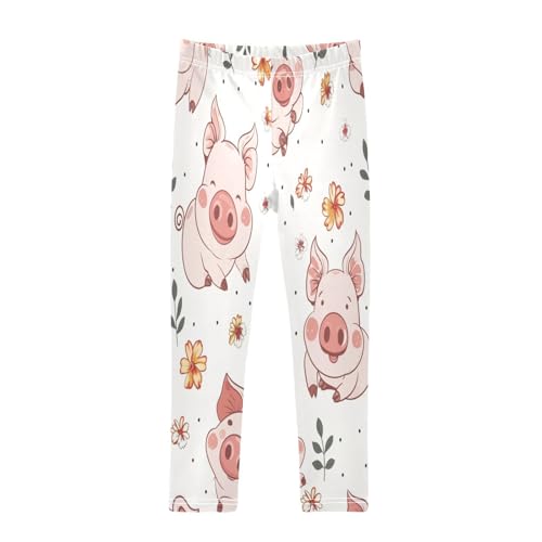 Toddler Girls Leggings Printed Yoga Pants Leggings Yellow Flower Pink Pig for Kids