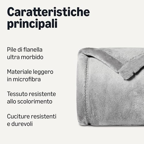 Amazon Basics Coperta Plaid in Morbido e Soffice Pile, Plaid da Divano Confortevole, Non Elettrico, 127cm x 152cm, Grigio - Immagine 1