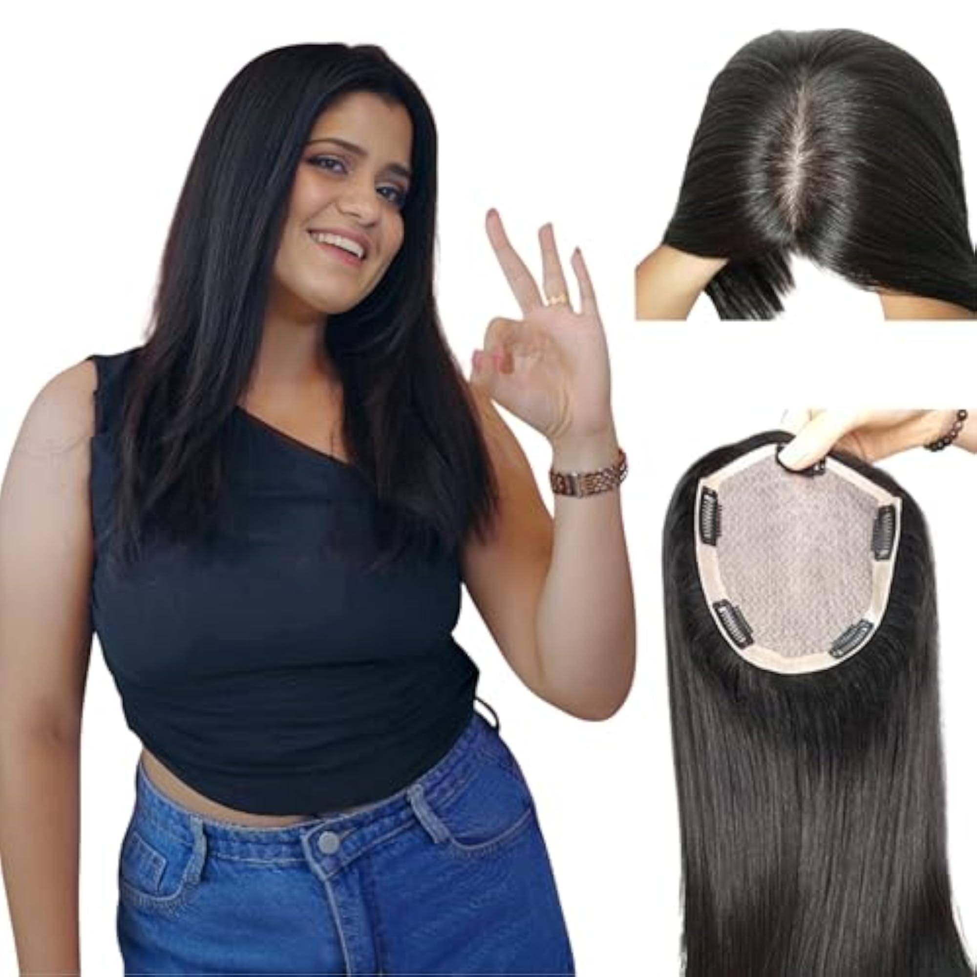 HAIR4ALL Lace Hair Toppers, Black Brown