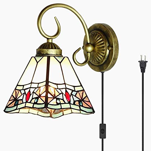 Image of Kiven Wall lamp E26 1-Light Plug-in Bulb not Included Wall Sconce Glass Shade 6 Foot Black Cord(BD0517)