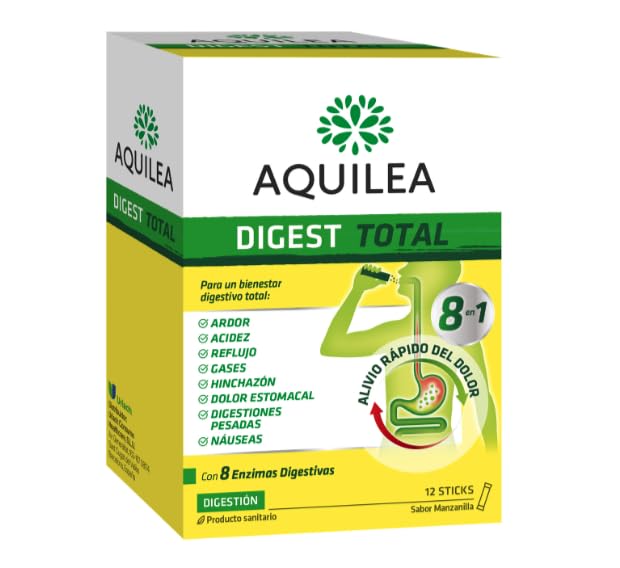AQUILEA | Digest Total | 12 sticks (Manzanilla) | Actúa rápidamente combatiendo 8 síntomas digestivos | Combinación eficaz de ingredientes y 8 enzimas digestivas