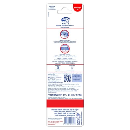 Image of Colgate 360 Visible White Toothbrush Set | Ultra Soft Bristles - 3Pcs