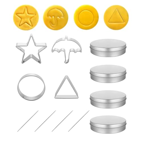 Korean Dalgona Candy Making Kit - 12pc Stainless Steel Sugar Cookie Cutters, Korean Drama Inspired Baking Tools (Circle/Triangle/Umbrella/Star), Baking Challenge Game Tools