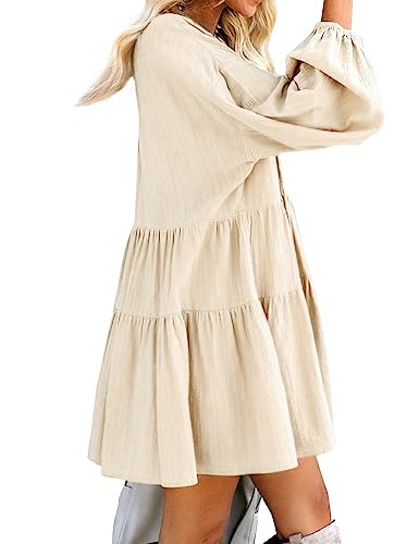FANCYINN Cute Shift Tunic Dress for Women Ruffle Swing Babydoll Mini Long Sleevee Dress with Pockets2